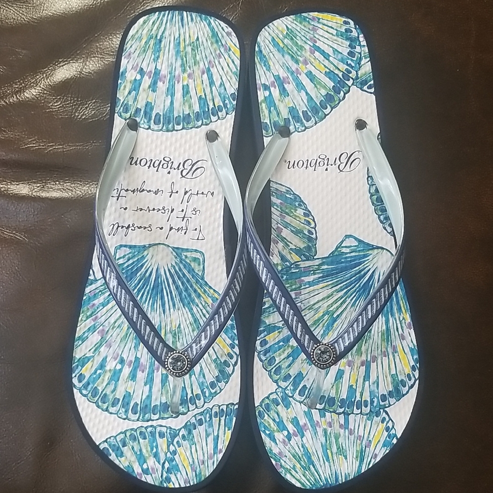 Brighton Calypso Sea Shell Surf Wedge Blue Flip Flops